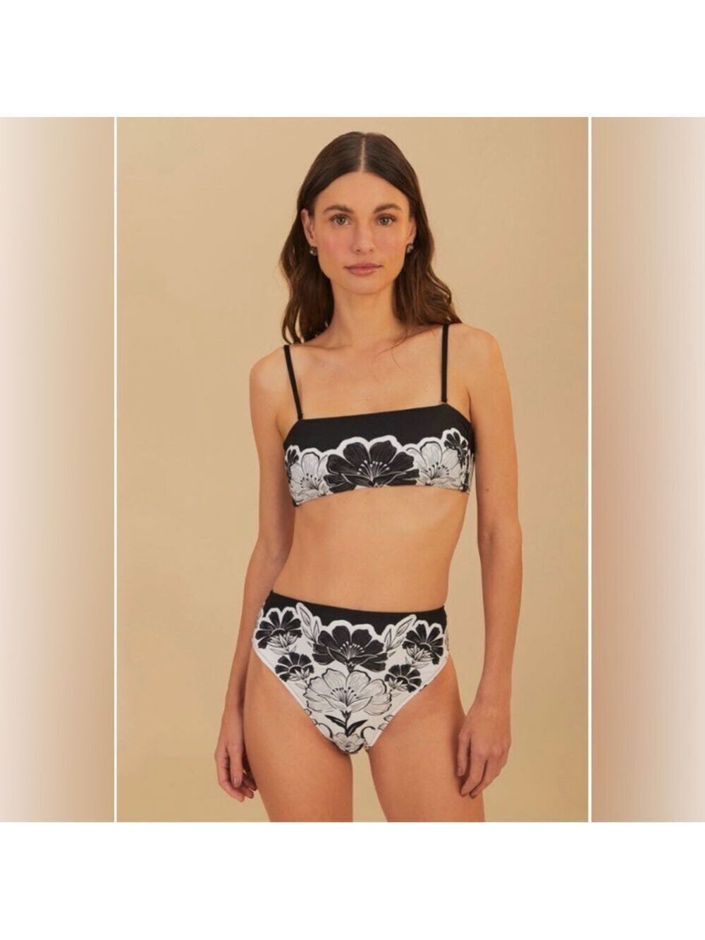 Set - Farm Rio Flower Leopards Bandeau Bikini Top & Bottom